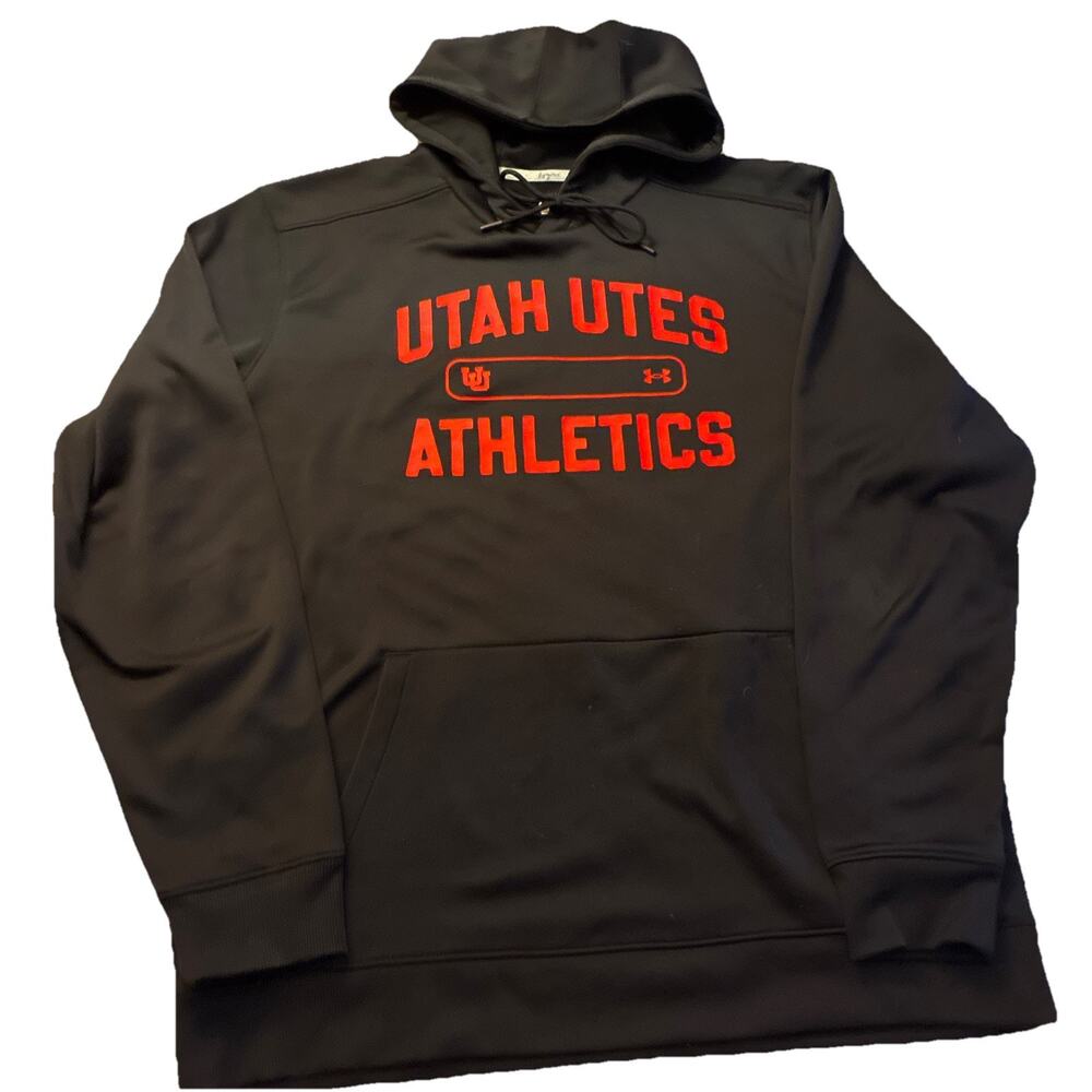 Men's Utah Utes Under Armour Hoodie Sweatshirt Black Size XL Football Team Issue